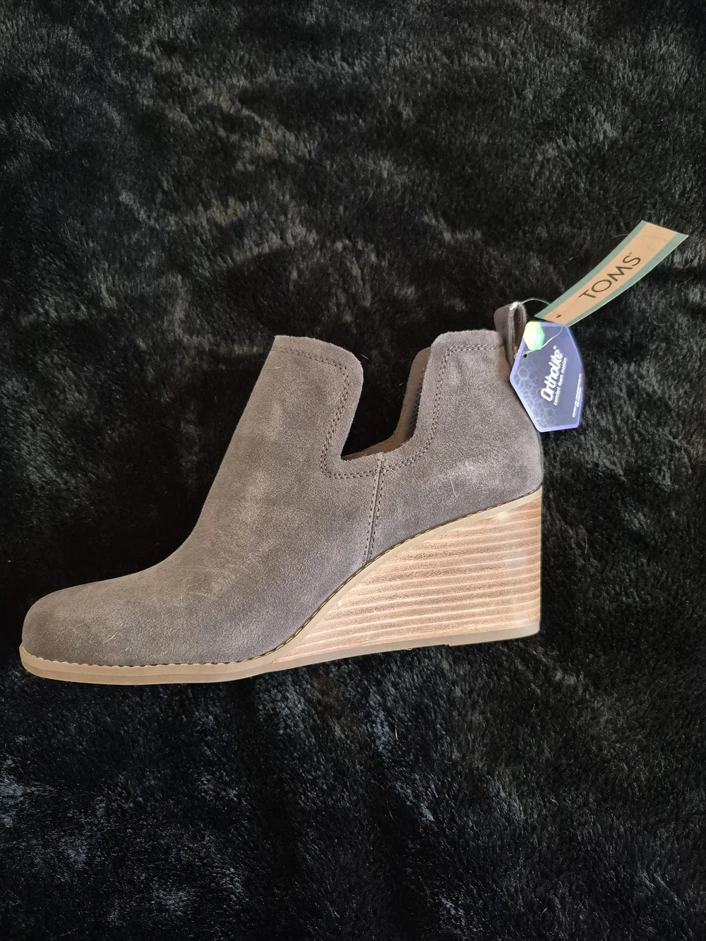 TOMS Women's Taupe Suede Wedge Booties